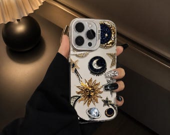 Funda para iPhone con diseño de Sol y Luna Celestial / Funda estética de astrología para teléfono / Funda protectora a prueba de golpes para iPhone / Lindo regalo cósmico