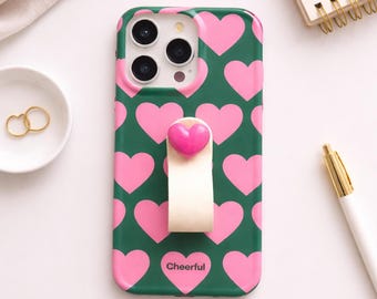 Funda para iPhone con corazones rosas y correa de anillo 3D, funda protectora.