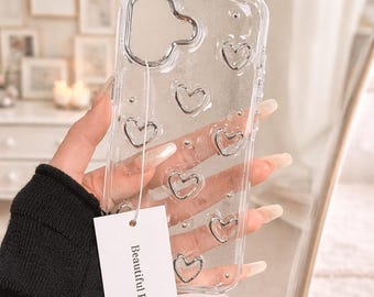 Silver Heart Glitter Epoxy Bumper Case for iPhone, Korean Style Bling Cover