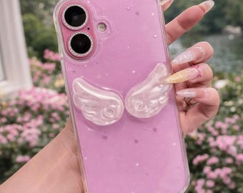 Handcrafted Epoxy Glitter Angel Wings iPhone Case, Protective Glossy Phone Cover