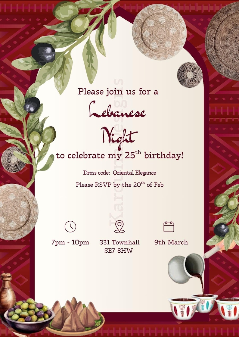 Arabian Themed Party Invitation Template | Editable Dinner Party Invite ...