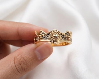 Handcrafted Dragon Crown Ring, Gold Crown Statement Ring, Unique Symbolic Band, Gothic Crown Jewelry, Fantasy Gift for Her