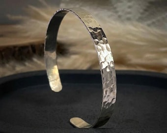 Hammered Silver Cuff Bangle, Sterling Silver Open Bracelet, Minimalist Statement Cuff, Boho Chic Artisan Jewelry, Gift For Her