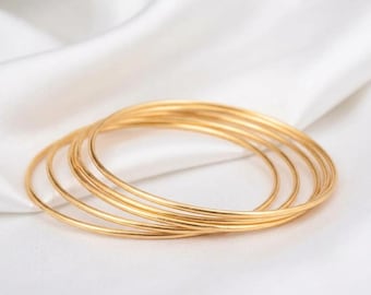 Gold Stacking Bangles Set, Thin Gold Bangle Bracelet, Minimalist Gold Wrist Ring, Plain Stacking Bracelet, Gift for Her