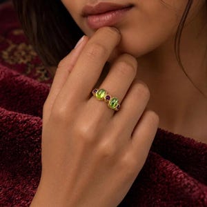 Natural Peridot Ruby Ring, Gold Gemstone Ring, Multi Stone Statement Ring, Handcrafted Boho Ring, Unique Anniversary Gift For Her