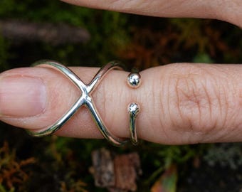 Silver X Finger Splint Ring, Adjustable Double Band Ring for Arthritis, Boho Criss Cross Ring, PIP DIP Joint Support Ring for Her