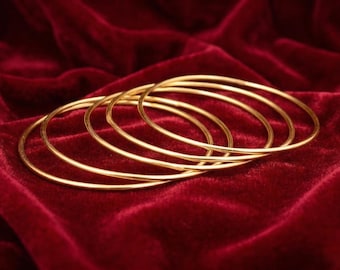 Gold Plated Stacking Bangle Set, Slim Smooth Brass Bracelets, Minimalist Stackable Bands, Boho Chic Artisan Jewelry, Gift For Her