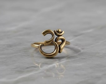 Brass Om Ring, Handcrafted Spiritual Jewelry, Ohm Symbol Ring, Minimalist Boho Ring, Yoga Sacred Jewelry Gift for Her