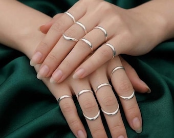 Sterling Silver Plain Stacking Rings Set Minimalist Band Ring Delicate Knuckle Midi Ring Dainty Everyday Jewelry Gift For Her