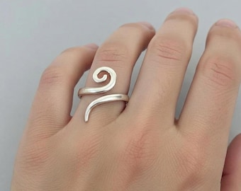 Sterling Silver Spiral Wrap Ring, Bohemian Jewelry For Women, Minimalist Silver Swirl Ring, Adjustable Dainty Band, Handmade Artisan Gift