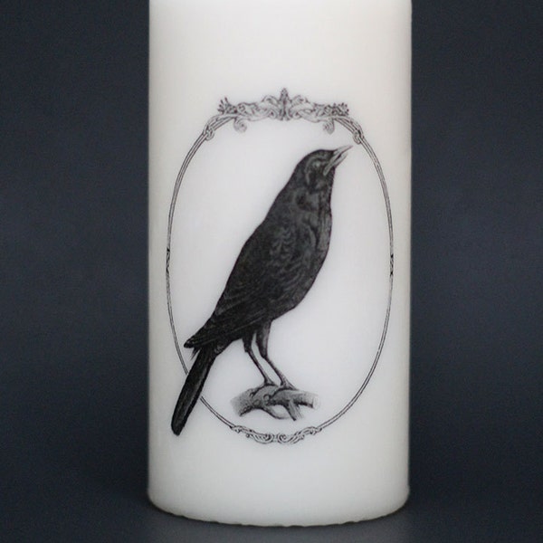 Raven Candle- Pillar Candle - Black Bird - Victorian Inspired