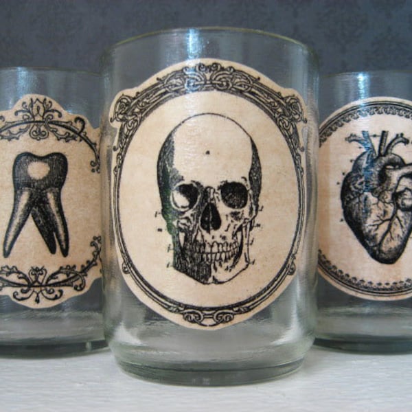 Halloween Candle Votive Holder  - Anatomical - Skull - Heart - Tooth -  Dreadful Dissection