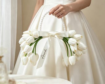 Handgemaakt tulp bruidsboeket, parelcalla lelieboeket, rustiek parelhandvat, nepbloemen kunstbloemen