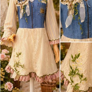 white christmas dresses Light Wash Denim Floral Lace Detail Mini Dress