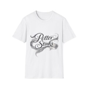 Potter Stinks T-Shirt | Script Typography, Smoke Illustration