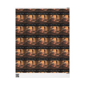 May include: A white rectangular print featuring a repeating pattern of a man with a beard and a snake, lying near a fireplace. The text "So I heard you're into Harry Potter" is repeated across the top and bottom.
