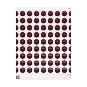 May include: White rectangular sheet with a repeating pattern of circular designs. Each circle features a dark red border, a navy blue centre, and the white text "SPEW". A barcode is visible at the bottom left.