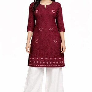Geborduurde Rayon Tuniek voor Vrouwen & Meisjes - Indian Short