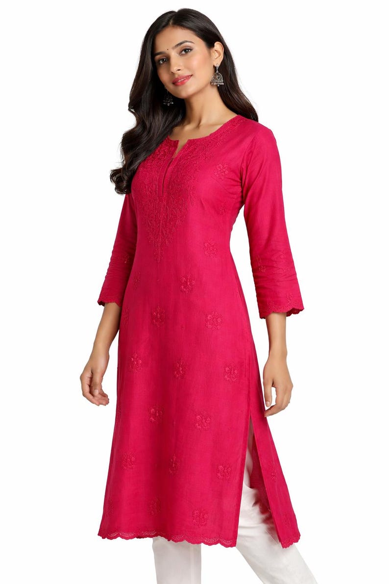 lucknowi chikankari, desi fashion gift, 
Indian tunic women, tone on tone embroidery, traditional Indian kurta