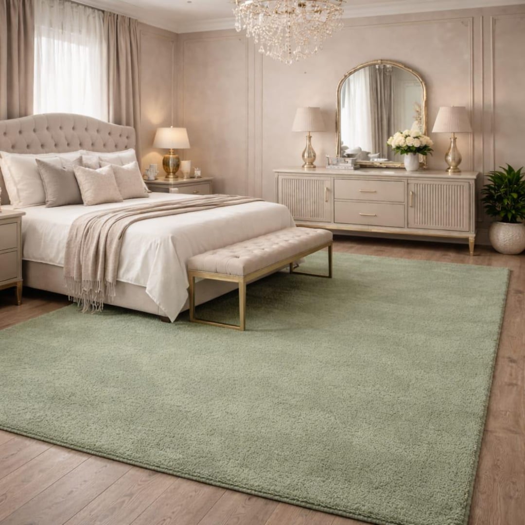 Hand Tufted Sage Green Wool Rug - Soft Solid Sage Area Rug for Bedroom ...