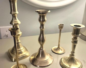 Collection 5 brass candlesticks