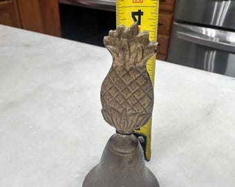 Vintage Brass Pineapple Hand Bell 4 Inch Hospitality Dinner Bell Patina Decor