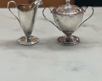 Vintage verzilverde suikerpot en creamer