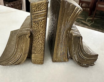 PM Craftsman Brass Metal Cast Stack Cascading Books Bookends MCM Made in USA