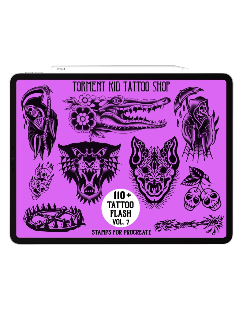 Tattoo Flash Vol. 7 - Procreate Tattoo Stamp Brush Set 110+ Stamps - Etsy