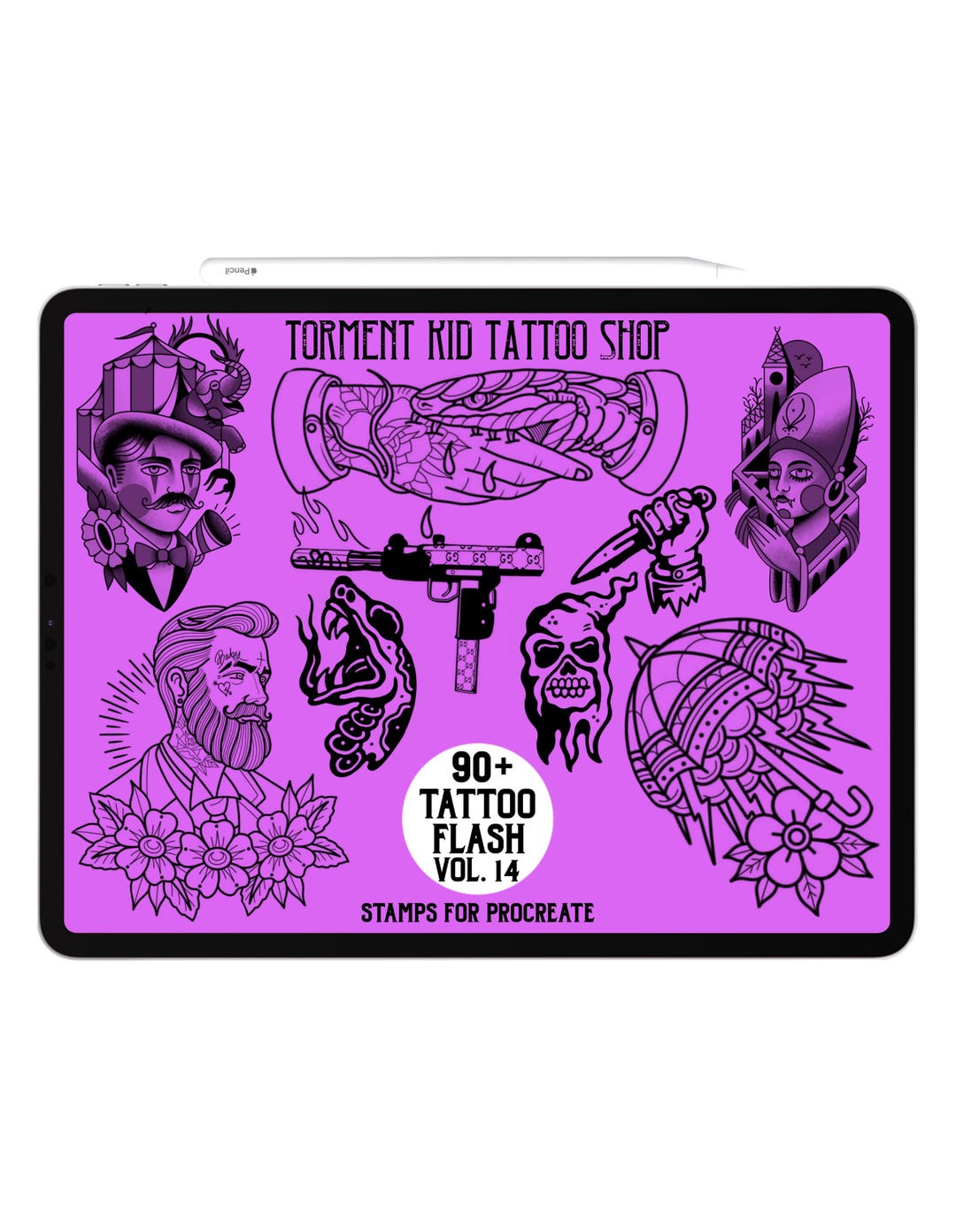 Tattoo Flash Vol. 14 - Procreate Tattoo Stamp Brush Set 90+ Stamps - Etsy