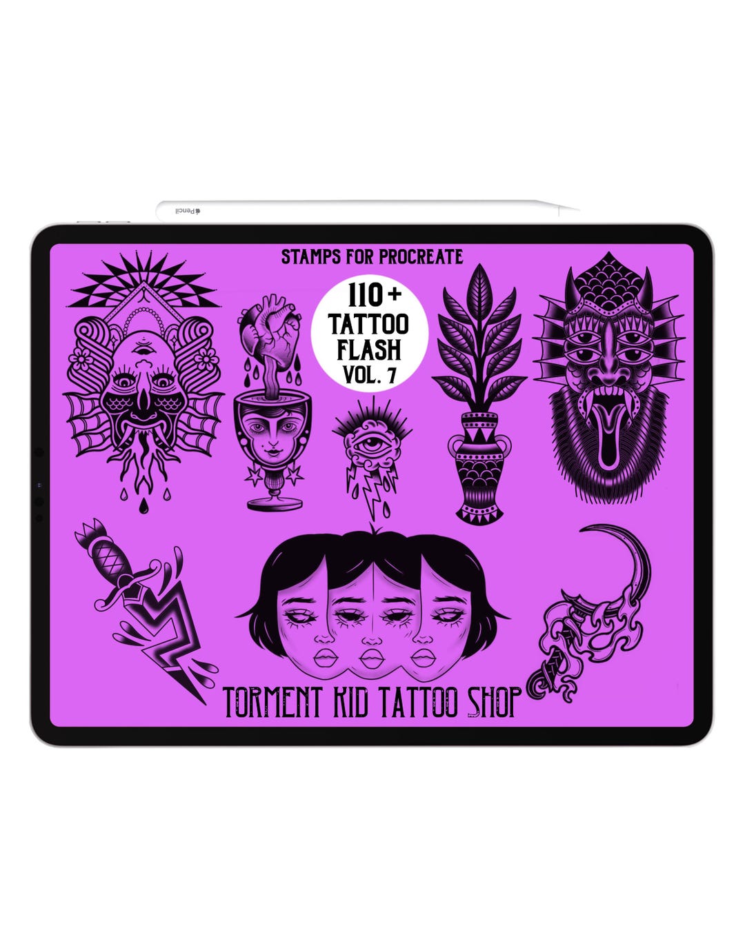 Tattoo Flash Vol. 7 - Procreate Tattoo Stamp Brush Set 110+ Stamps - Etsy