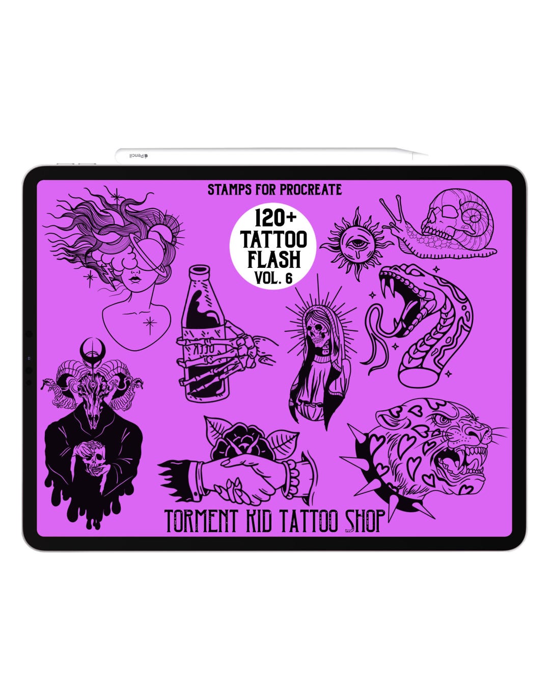 Tattoo Flash Vol. 6 - Procreate Tattoo Stamp Brush Set 120+ Stamps - Etsy