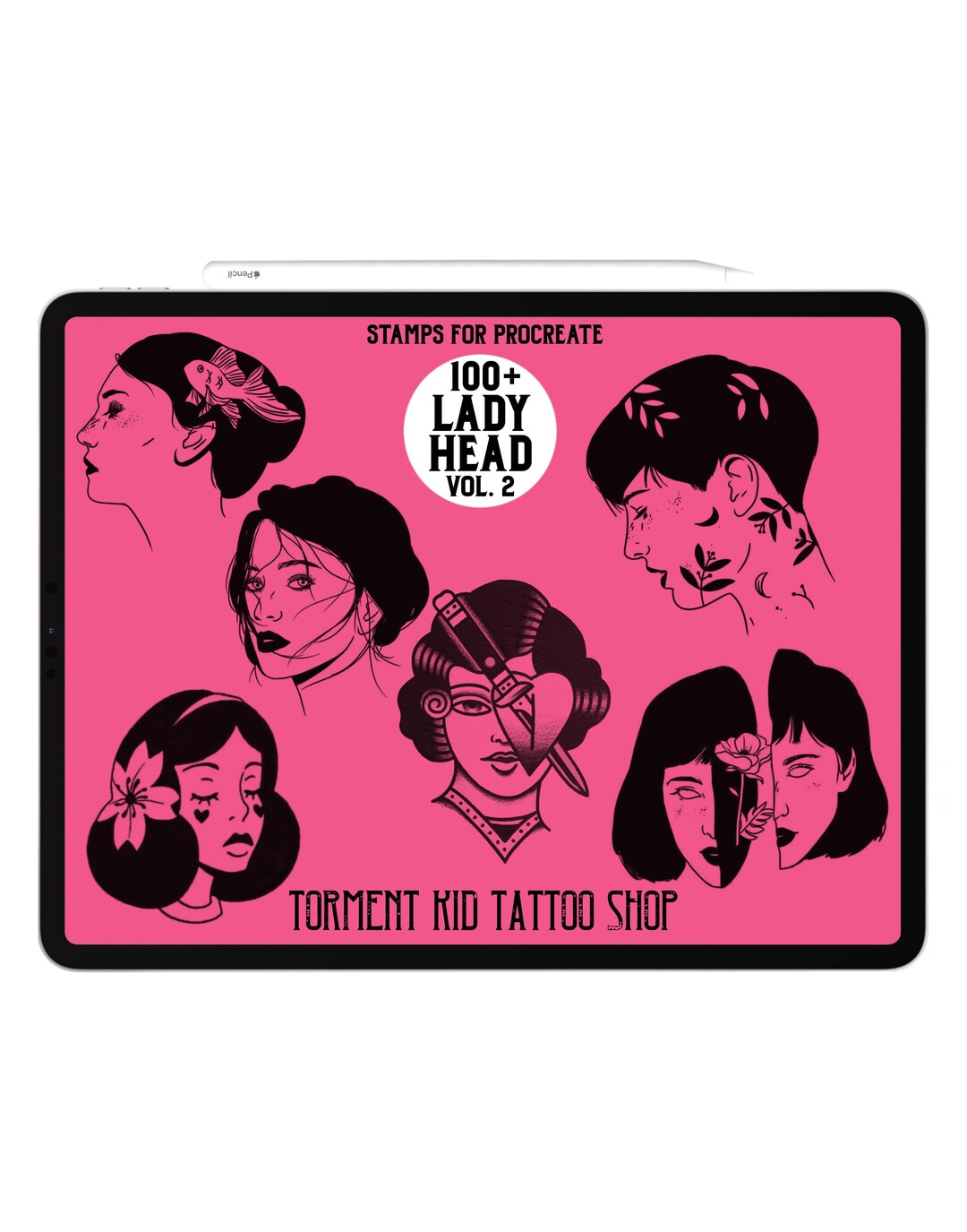 Lady Head Vol. 2 - Procreate Tattoo Stamp Brush Set 100+ Stamps - Etsy