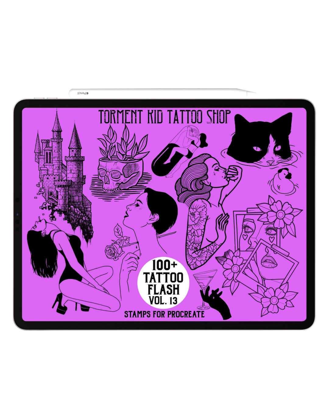 Tattoo Flash Vol. 13 - Procreate Tattoo Stamp Brush Set 100+ Stamps - Etsy