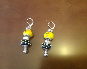 bEaded Black, Silver and Yellow Earrings