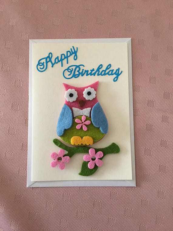 Petit Hibou Joyeux Anniversaire Carte En Feutrine Etsy