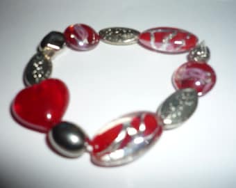 Red and Silver Beaded bracelet