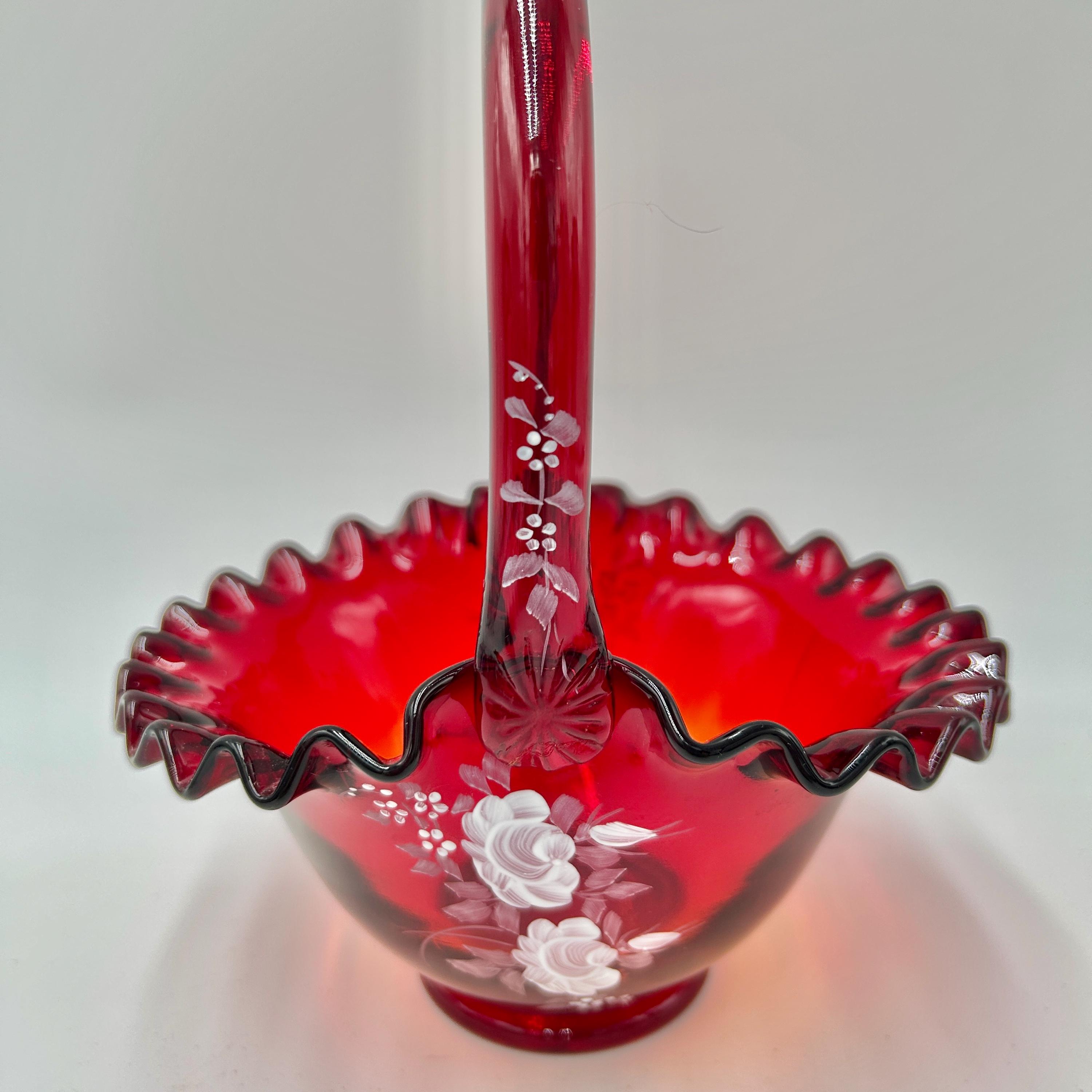 Red Fenton Glass Basket - Etsy