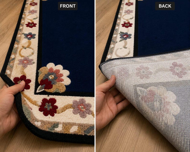 Hand Tufted Navy Blue Floral Wool Area Rug, Modern Living Room Carpet ...