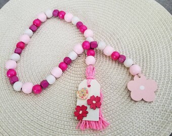 Spring Bead Garland, Pink Garland, Wood Bead Garland, Pastel Garland, Beaded Garland Decor, Pink Tassel Garland, Pink Flower Garland