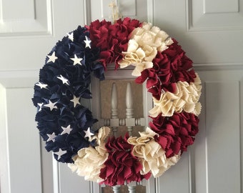 Rustic American Flag, Patriotic Wreath, Americana Decor, Flag Wreath, Primitive Flag, Primitive Wreath, Rustic Wall Hanger, Indoor Wreath