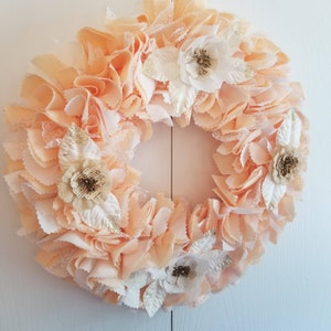 Peach Wreath, French Country Wreath, Country Cottage Decor, Peach Decorations, Fabric Door Wreath, Peach Wall Decor, Indoor Door Decor image 8