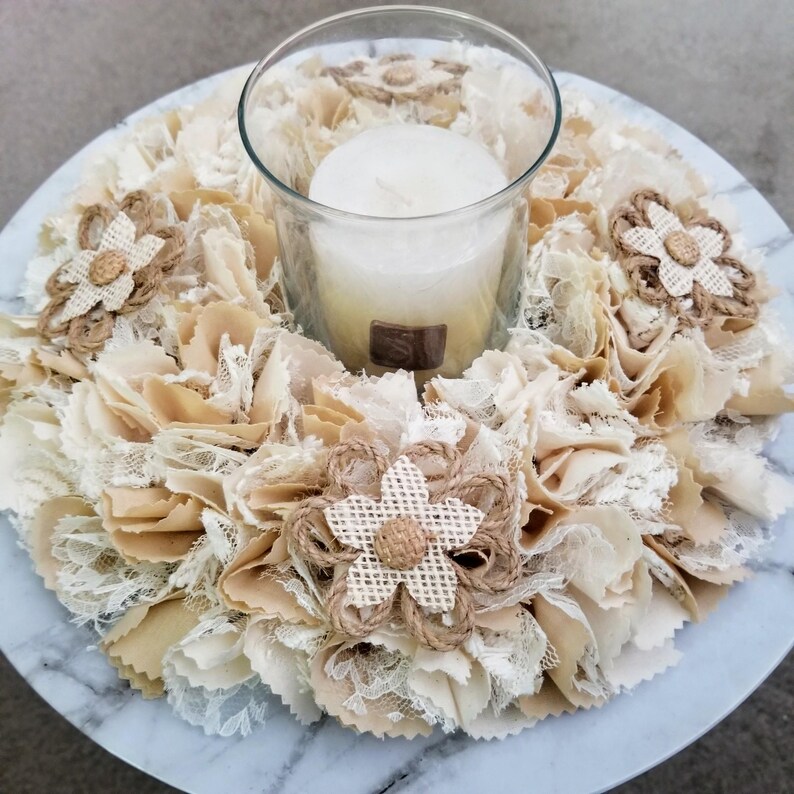 Farmhouse Candle Holder, Table Wreath, Candle Centerpiece, Candle Ring