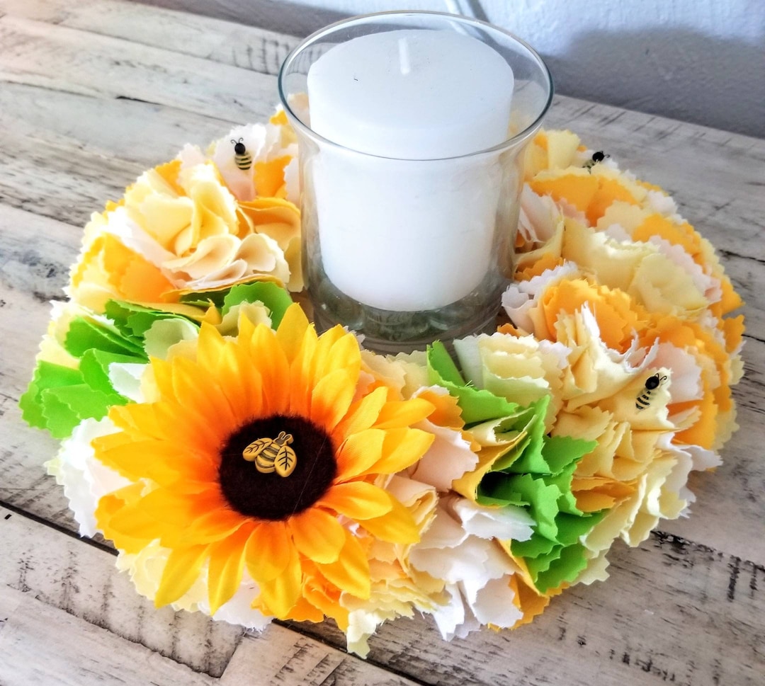 Sunflower Candle Ring, Sunflower Centerpiece, Table Candle Holder