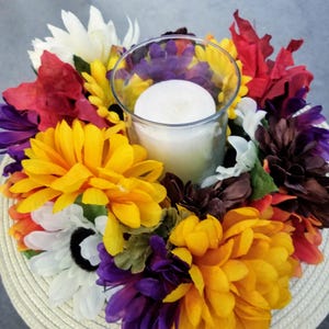 Fall Candle Ring, Table Candle Holder, Flower Candle Holder, Candle Centerpiece, Candle Ring, Fall Centerpiece, Candle Wreath, Table Wreath
