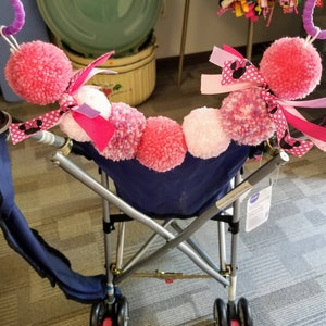 Stroller Garland, Stroller Accessories, Pink Pom Pom Garland, Blue Garland, Stroller Tag, Stroller Banner, Pom Pom Garland, Stroller Decor Pink Poms