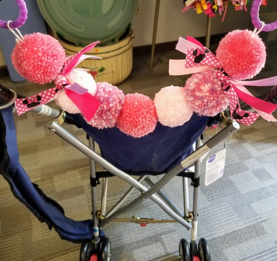Stroller Garland, Stroller Accessories, Pink Pom Pom Garland, Blue Garland, Stroller Tag, Stroller Banner, Pom Pom Garland, Stroller Decor