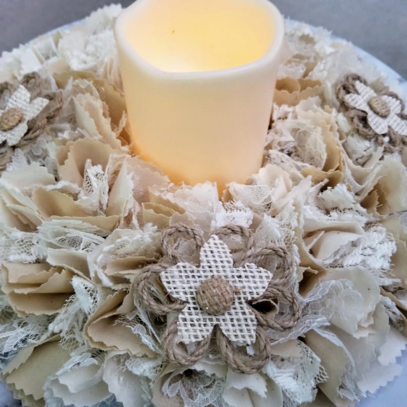 Farmhouse Candle Holder, Table Wreath, Candle Centerpiece, Candle Ring