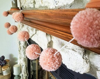 Peach Baby Shower,  Peach Wall Decor, Pom Pom Garland, Peach Decorations, Bridal Shower Garland, Pom Pom Decorations, Baby Shower Garland