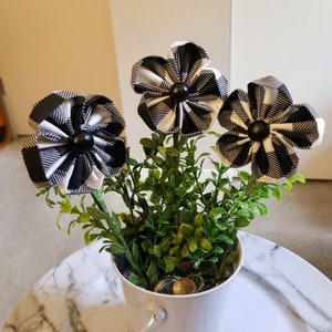 Farmhouse Table Centerpiece, Fabric Flower Bouquet, Black and White Centerpiece, Faux Floral Centerpiece, Buffalo Plaid Decor, Flower Picks